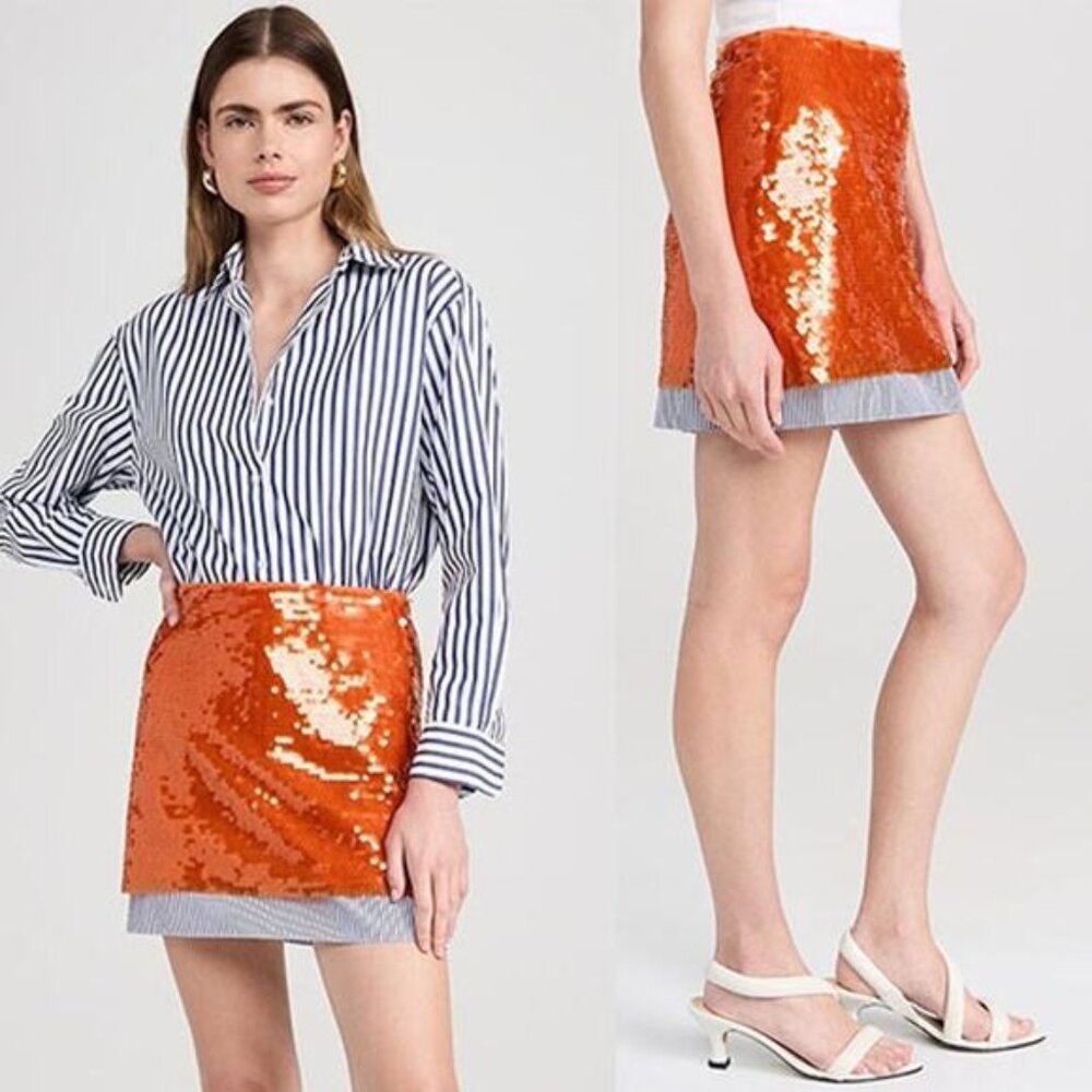 NWT Tanya Taylor Arilita Stretch Sequined Mesh Fully Lined Skirt Papaya Size: 10